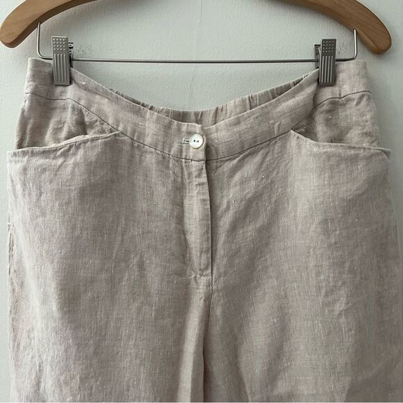 Chicos Linen Pants Beige Elastic Pockets Size 10 Coastal Classic Beach Capsule - Picture 2 of 9